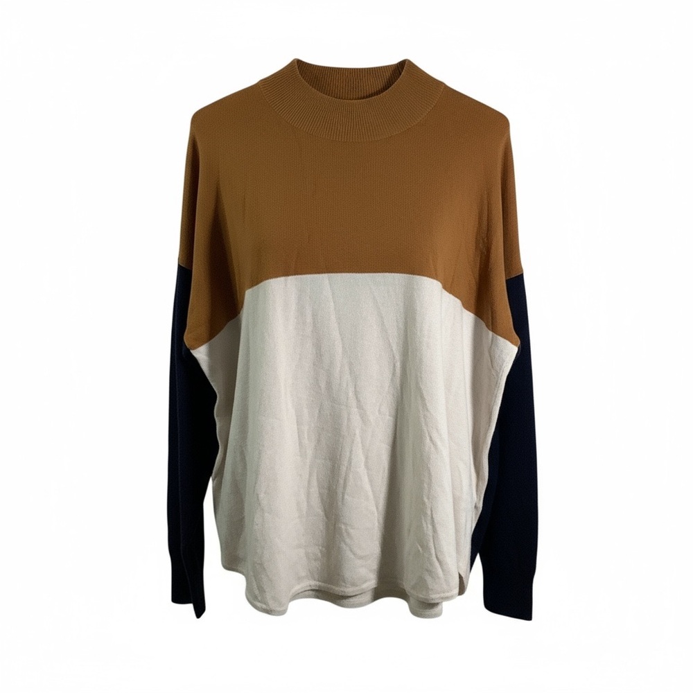Madewell Color-Block Wool Blend Knit Pullover Mock Neck